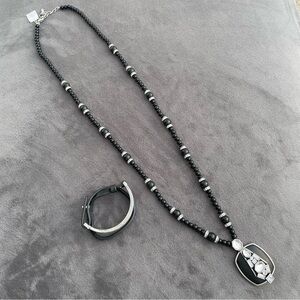 NWT ❤️ Lia Sophia SET Heavy Black & Rhinestone Pendant Beaded Necklace Bracelet